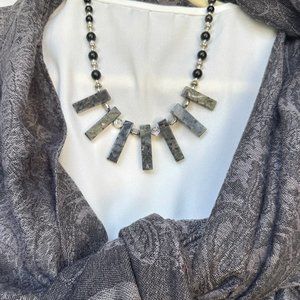 Grey Stone and Beaded Necklace and Earrings Set NWT